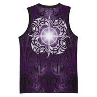 New Zealand Matariki Waipunarangi Basketball Jersey Maori Moko Purple Galaxy LT05 - Polynesian Pride