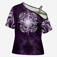 New Zealand Matariki Waipunarangi Cross Shoulder Shirt Maori Moko Purple Galaxy LT05 Female Purple - Polynesian Pride