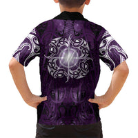 New Zealand Matariki Waipunarangi Family Matching Long Sleeve Bodycon Dress and Hawaiian Shirt Maori Moko Purple Galaxy LT05 - Polynesian Pride