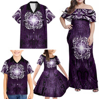 New Zealand Matariki Waipunarangi Family Matching Off Shoulder Maxi Dress and Hawaiian Shirt Maori Moko Purple Galaxy LT05 - Polynesian Pride