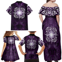 New Zealand Matariki Waipunarangi Family Matching Off Shoulder Maxi Dress and Hawaiian Shirt Maori Moko Purple Galaxy LT05 - Polynesian Pride