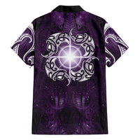 New Zealand Matariki Waipunarangi Family Matching Off Shoulder Maxi Dress and Hawaiian Shirt Maori Moko Purple Galaxy LT05 - Polynesian Pride
