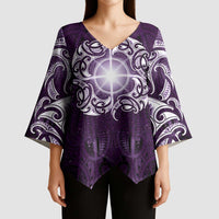 New Zealand Matariki Waipunarangi Kimono Sleeve Blouse Maori Moko Purple Galaxy LT05 - Polynesian Pride