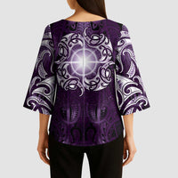New Zealand Matariki Waipunarangi Kimono Sleeve Blouse Maori Moko Purple Galaxy LT05 - Polynesian Pride