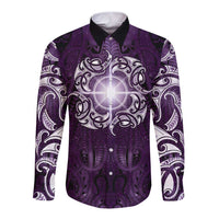 New Zealand Matariki Waipunarangi Long Sleeve Button Shirt Maori Moko Purple Galaxy LT05 Unisex Purple - Polynesian Pride