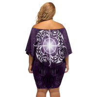 New Zealand Matariki Waipunarangi Off Shoulder Short Dress Maori Moko Purple Galaxy LT05 - Polynesian Pride