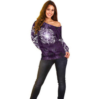 New Zealand Matariki Waipunarangi Off Shoulder Sweater Maori Moko Purple Galaxy LT05 - Polynesian Pride