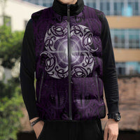 New Zealand Matariki Waipunarangi Sleeveless Puffer Jacket Maori Moko Purple Galaxy LT05 - Polynesian Pride