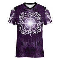 New Zealand Matariki Waipunarangi Women V-Neck T-Shirt Maori Moko Purple Galaxy LT05 Female Purple - Polynesian Pride
