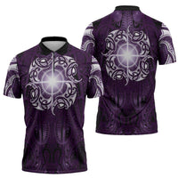 New Zealand Matariki Waipunarangi Zipper Polo Shirt Maori Moko Purple Galaxy LT05 - Polynesian Pride