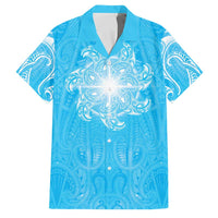 New Zealand Matariki Waiti Family Matching Long Sleeve Bodycon Dress and Hawaiian Shirt Maori Moko Cyan Galaxy LT05 Dad's Shirt - Short Sleeve Cyan - Polynesian Pride