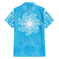 New Zealand Matariki Waiti Family Matching Off Shoulder Maxi Dress and Hawaiian Shirt Maori Moko Cyan Galaxy LT05 - Polynesian Pride