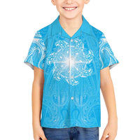 New Zealand Matariki Waiti Family Matching Off Shoulder Maxi Dress and Hawaiian Shirt Maori Moko Cyan Galaxy LT05 Son's Shirt Cyan - Polynesian Pride