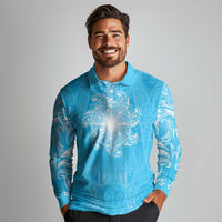 New Zealand Matariki Waiti Long Sleeve Polo Shirt Maori Moko Cyan Galaxy LT05 - Polynesian Pride
