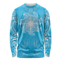 New Zealand Matariki Waiti Long Sleeve Shirt Maori Moko Cyan Galaxy