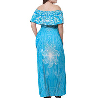 New Zealand Matariki Waiti Off Shoulder Maxi Dress Maori Moko Cyan Galaxy