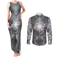 New Zealand Matariki Ururangi Couples Matching Tank Maxi Dress and Long Sleeve Button Shirt Maori Moko Grey Galaxy LT05 Grey - Polynesian Pride