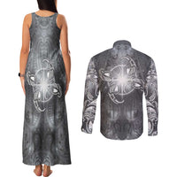 New Zealand Matariki Ururangi Couples Matching Tank Maxi Dress and Long Sleeve Button Shirt Maori Moko Grey Galaxy LT05 - Polynesian Pride