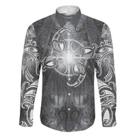 New Zealand Matariki Ururangi Family Matching Summer Maxi Dress and Hawaiian Shirt Maori Moko Grey Galaxy LT05 Dad's Shirt - Long Sleeve Grey - Polynesian Pride