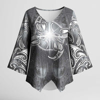 New Zealand Matariki Ururangi Kimono Sleeve Blouse Maori Moko Grey Galaxy