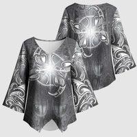 New Zealand Matariki Ururangi Kimono Sleeve Blouse Maori Moko Grey Galaxy