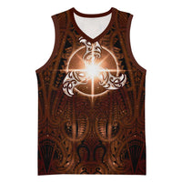 New Zealand Matariki Tupuanuku Basketball Jersey Maori Moko Brown Galaxy LT05 Unisex Brown - Polynesian Pride