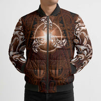 New Zealand Matariki Tupuanuku Bomber Puffer Jacket Maori Moko Brown Galaxy