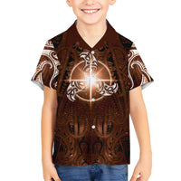 New Zealand Matariki Tupuanuku Family Matching Short Sleeve Bodycon Dress and Hawaiian Shirt Maori Moko Brown Galaxy LT05 Son's Shirt Brown - Polynesian Pride