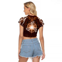 New Zealand Matariki Tupuanuku Raglan Cropped T Shirt Maori Moko Brown Galaxy LT05 - Polynesian Pride