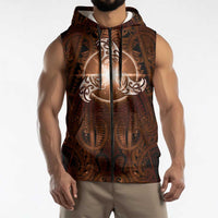 New Zealand Matariki Tupuanuku Sleeveless Zip Hoodie Maori Moko Brown Galaxy LT05 - Polynesian Pride