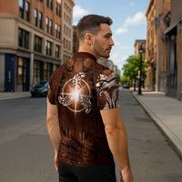 New Zealand Matariki Tupuanuku Zipper Polo Shirt Maori Moko Brown Galaxy LT05 - Polynesian Pride