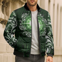 New Zealand Matariki Tupuarangi Bomber Puffer Jacket Maori Moko Green Galaxy