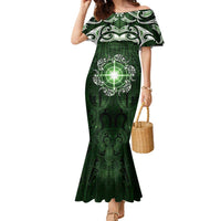 New Zealand Matariki Tupuarangi Family Matching Mermaid Dress and Hawaiian Shirt Maori Moko Green Galaxy LT05 Mom's Dress Green - Polynesian Pride