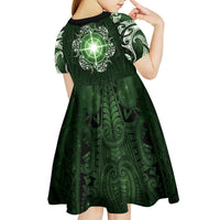 New Zealand Matariki Tupuarangi Kid Short Sleeve Dress Maori Moko Green Galaxy LT05 - Polynesian Pride