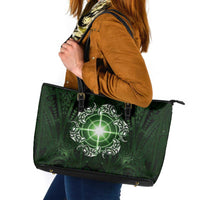 New Zealand Matariki Tupuarangi Leather Tote Bag Maori Moko Green Galaxy LT05 Green - Polynesian Pride