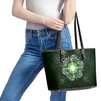 New Zealand Matariki Tupuarangi Leather Tote Bag Maori Moko Green Galaxy LT05 - Polynesian Pride
