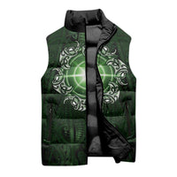 New Zealand Matariki Tupuarangi Sleeveless Puffer Jacket Maori Moko Green Galaxy