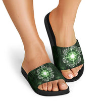 New Zealand Matariki Tupuarangi Slide Sandals Maori Moko Green Galaxy LT05 - Polynesian Pride