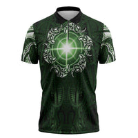 New Zealand Matariki Tupuarangi Zipper Polo Shirt Maori Moko Green Galaxy LT05 Green - Polynesian Pride