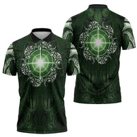 New Zealand Matariki Tupuarangi Zipper Polo Shirt Maori Moko Green Galaxy LT05 - Polynesian Pride