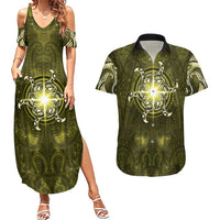 New Zealand Matariki Hiwaiterangi Couples Matching Summer Maxi Dress and Hawaiian Shirt Maori Moko Yellow Galaxy LT05 Yellow - Polynesian Pride