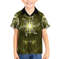 New Zealand Matariki Hiwaiterangi Family Matching Mermaid Dress and Hawaiian Shirt Maori Moko Yellow Galaxy LT05 Son's Shirt Yellow - Polynesian Pride