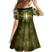 New Zealand Matariki Hiwaiterangi Kid Short Sleeve Dress Maori Moko Yellow Galaxy LT05 - Polynesian Pride