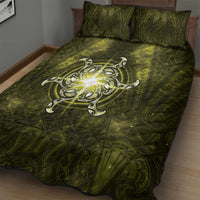 New Zealand Matariki Hiwaiterangi Quilt Bed Set Maori Moko Yellow Galaxy LT05 - Polynesian Pride