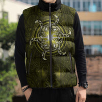 New Zealand Matariki Hiwaiterangi Sleeveless Puffer Jacket Maori Moko Yellow Galaxy LT05 - Polynesian Pride
