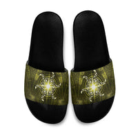 New Zealand Matariki Hiwaiterangi Slide Sandals Maori Moko Yellow Galaxy LT05 Yellow - Polynesian Pride