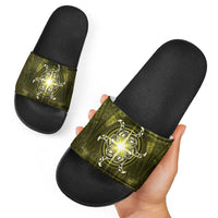 New Zealand Matariki Hiwaiterangi Slide Sandals Maori Moko Yellow Galaxy LT05 - Polynesian Pride