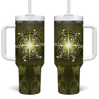 New Zealand Matariki Hiwaiterangi Tumbler With Handle Maori Moko Yellow Galaxy LT05 One Size: 40 oz Yellow - Polynesian Pride