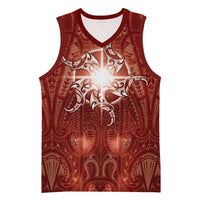 New Zealand Matariki Pohutukawa Basketball Jersey Maori Moko Red Galaxy LT05 Unisex Red - Polynesian Pride