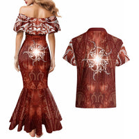 New Zealand Matariki Pohutukawa Couples Matching Mermaid Dress and Hawaiian Shirt Maori Moko Red Galaxy LT05 - Polynesian Pride